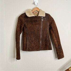 Doma brown leather aviator distressed jacket
